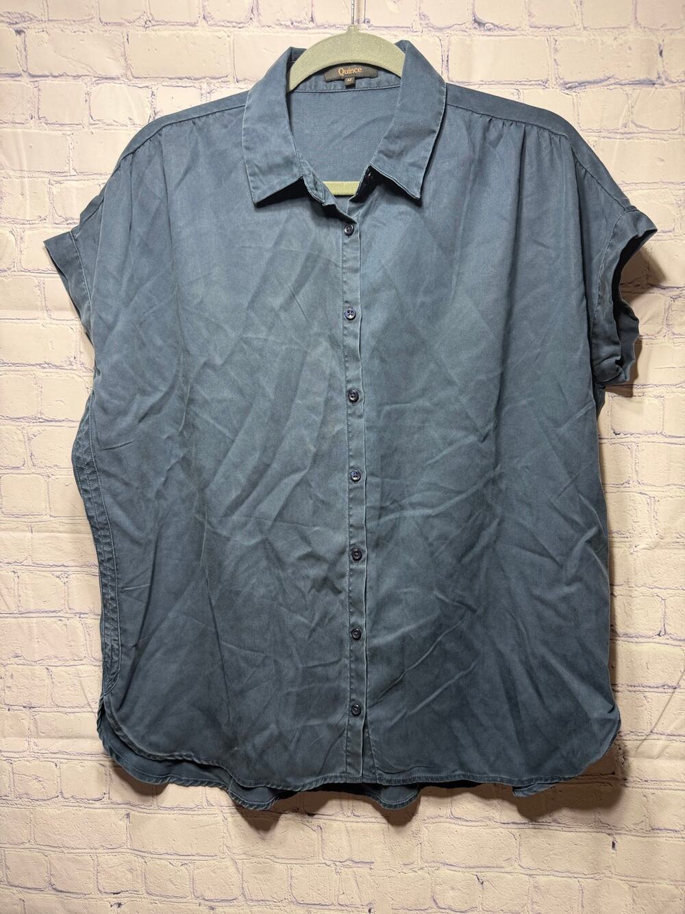 Quince Womens Short Sleeve Button Down Navy Sz M Casual Lightweight